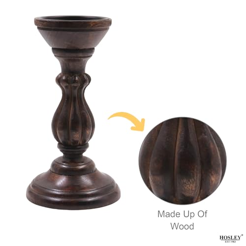 Hosley Set of 3 Dark Brown Wood Pillar Candle Holders 13 Inches 11 Inches and 9 Inches High Ideal for LED and Pillar Candles Gifts for Weddings Party Home Spa Reiki Aromatherapy - color: Dark Brown 1