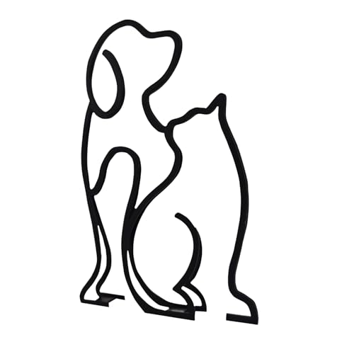 Modern Metal Cat Wall Art Sculpture, Black Minimalist Home Decor, Living Room Wall Decoration (Rely on Cats and Dogs)