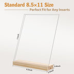 xydstay 6pack 8.5x11 Acrylic Sign Holder with Wood Base for Picture Frames,L/T Shape Double Slot Design for Vertical or Slant Back Display, for Restaurant, Office, School, Store and Home Use - size: 6 pack