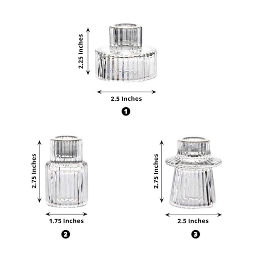 Efavormart Set of 6 Clear Ribbed Crystal Glass 3" Taper Candle Holders with Gold Rim, Reversible Mini Votive Tealight Candle Stands - color: Type7