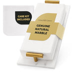 Marble Guest Towel Tray – Luxury Countertop Napkin Holder for Bathroom & Vanity, Real Natural Stone with Brass Handles, Includes Marble Care Cloth