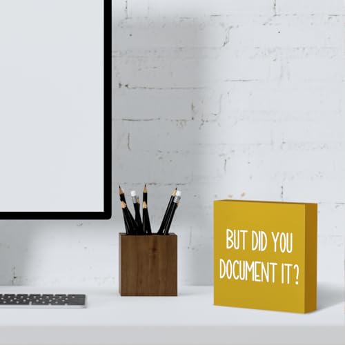 But Did You Document It Office Decor Wooden Box Sign Decorative Funny Office Wood Box Sign Home Rustic Farmhouse Square Desk Decor Sign for Shelf Office Desk Accessories 5 x 5 Inches（Yellow） - color: Yellow, size: 5 x 5 inches