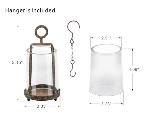 3.3" Wide Modern Farmhouse Metal Hurricane Candle Holder with Handmade Sturdy Glass Sleeve in Rustic Brown for Tealight Candle & Plants, Glass Hurricane Lantern, Industrial, Minimalistic - color: Brown, size: 3.3"x5.2"