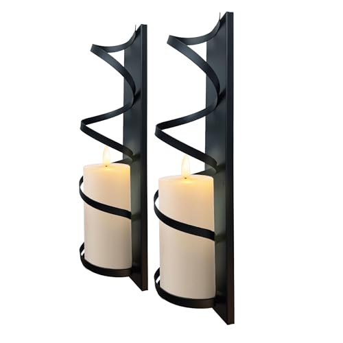 Lily's Home Metal Spiral Wall Candle Sconces Set of 2. Elegant Wall Decorations for Living Room, Bedroom, Hallways and Farmhouse - Perfect for Fireplace Mantel Decoration. for 3" Dia Pillar Candles - color: Metal Spiral
