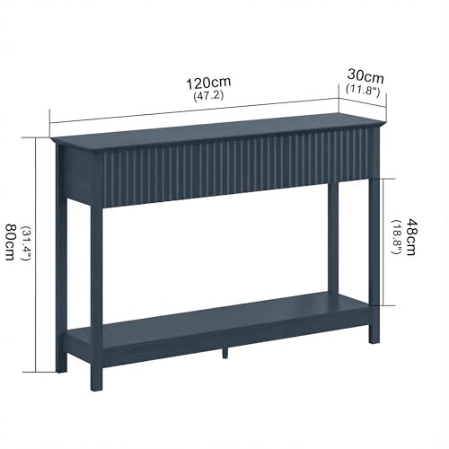 Treocho 47" Fluted Console Table with 3 Drawers, Narrow Long Entryway Table with Storage and Shelf, 2-Tier Sofa Table Behind Couch Accent Tables for Entrance Foyer, Hallway, Living Room, Blue - color: Blue
