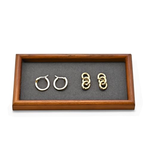 Jewelry Display Tray for Ring Earrings Necklace Bangle Solid Wood Jewelry Dish Tray Catchall(S,Grey) - color: Grey, size: 18 * 10 * 1.5cm