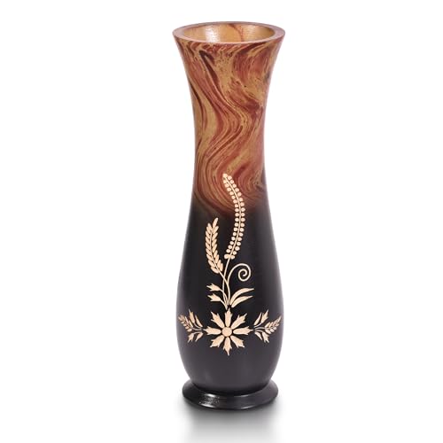 Aeravida Floral in The Garden Hand Craved 14-inch Mango Tree Wood Vase | Wooden Large Flower Vase | Home Decor