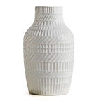 Modern White Ceramic Vase, Boho Flower Vases for Decor, 5.1" W x 8.7" H Modern Vase with Textured Pattern Table Centerpiece for Living Room Office Bedroom (White Vase)