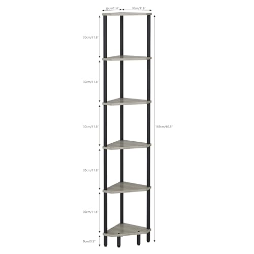6 Tier Corner Shelf, 66.5'' Tall Standing Shelf, Narrow Display Shelf Stand, Modern Corner Bookshelf, Plant Stand, Corner Bookcase for Living Room, Bedroom, Bathroom, Oak LCS502Q - color: Oak