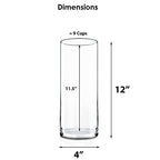 CYS Excel Clear Glass Cylinder Vase (H:12" D:4") | Multiple Size Choices Glass Flower Vase Centerpieces | Hurricane Floating Candle Holder - size: H-12" D-4"