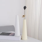 21CM Ceramic Bud Vase Small Narrow Neck Vase Conic Decorative Single Stem Floral Home Decor Centerpiece for Home Wedding Bedroom Living Room Office Table Decoration(Beige)