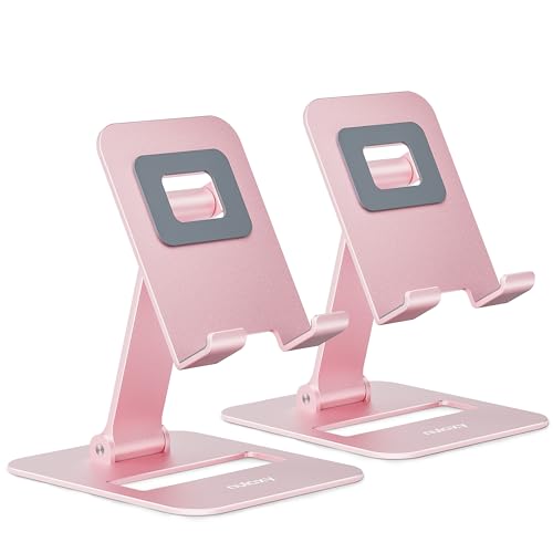 Nulaxy 2 Pack Dual Folding Cell Phone Stand, Fully Adjustable Phone Holder for Desk, Compatible with iPhone 16 15 14 13 12 11, Nintendo Switch, All Phones, Rose Gold - color: Rose Gold