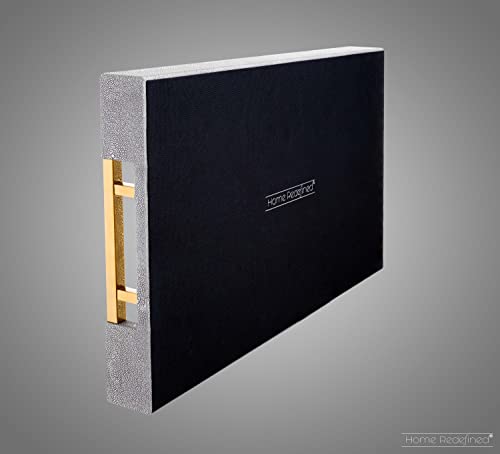 Home Redefined Modern Elegant 17.5"x12" Rectangle Glossy Grey Shagreen Faux Leather Decorative Tray Ottoman Coffee Table Perfume Kitchen Display Perfume Serving Tray with Gold Polished Metal Handles. - color: Grey/Gold