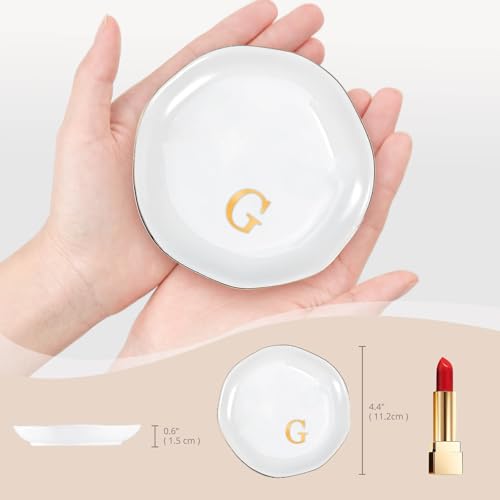 ProCase Ceramic Jewelry Tray, Initial Ring Dish Trinket Plate Engagement Gift, Small Personalized Monogram Ring Bowl for Wedding, White Decorative Jewelry Holder for Women Vanity -Letter G - style: G