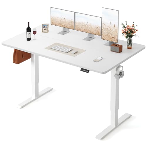 FEZIBO Standing Desk, 55×28 Inches Electric Height Adjustable, Sit Stand Up, Computer Office Desk with Splice Board, While Frame/While TOP - color: White, size: 55 x 28