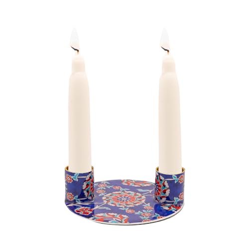 Yair Emanuel Flat Plate Candle Holders for Shabbat 4 Inch Vibrant Pattern Design Modern Judaica Gift (CSE-5 Armenian) - color: Cse-5 Armenian