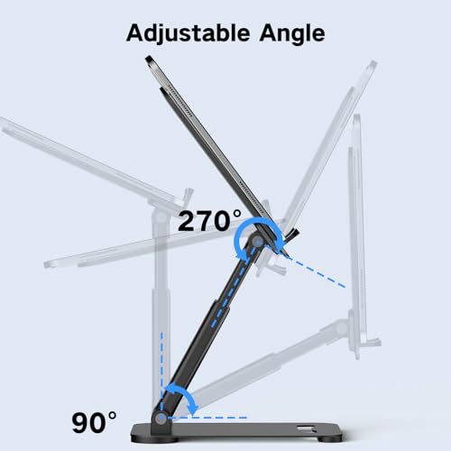 Tonmom Tablet Stand for iPad Holder, Adjustable Tablet Holder for Desk, Foldable Portable Monitor Stand Compatible with 4-16" Tablets Such as Kindle, Switch, iPad Pro/Air/Mini