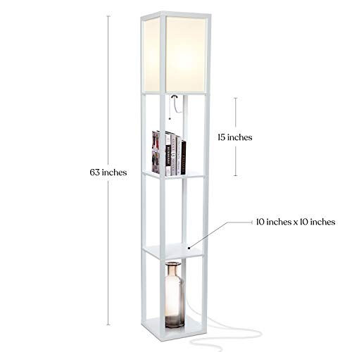 Brightech Maxwell - Modern Shelf Floor Lamp with Lamp Shade & Warm White LED Bulb, Corner Display Floor Lamp with Shelves for Living Room, Bedroom, Nightstand Office, Home Decor Storage - White - color: White