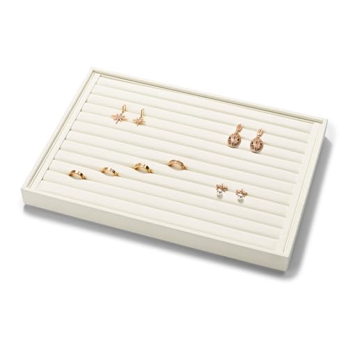 11 Slots Microfiber Ring Earrings Trays Jewelery Tray Ring Earrings Organizer Tray For Rings, Earrings, Coins, Brooches Organizer (White) - color: Beige, size: 11 Slot