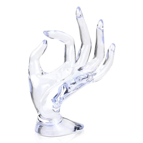 yuntop 1 Pack Hand Form Ring Holder Mannequin Hand Jewelry Organizer Stand Watch Stand Bracelet Ring Support Aesthetic Rack (Clear) - color: Clear