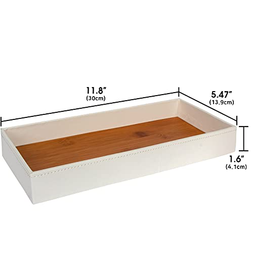 J JACKCUBE DESIGN Leather Bamboo Vanity Tray, Bathroom Organizer, Catch All Valet Tray for Women Perfume, Jewelry, Makeup, Candles, Key, Phone, Sunglasses (White)- MK205B - color: White