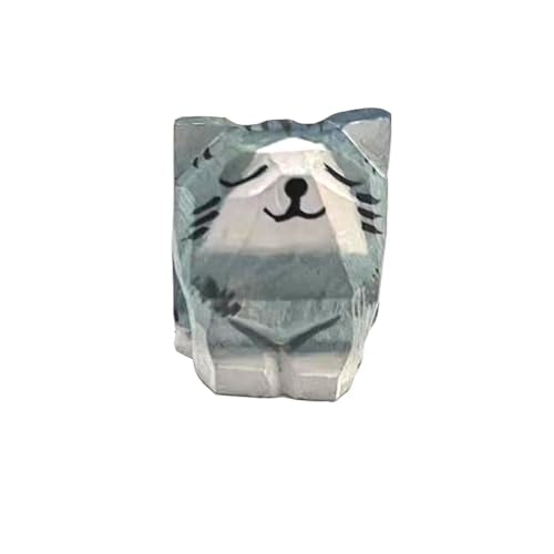 Wooden Cat Figurines Sculpture Statue Lovely Small Carved Orange Cat Statue Handmade Wood Kitten Art Carving Work for Home Office Decoration (Blue Cat) - color: Blue Cat