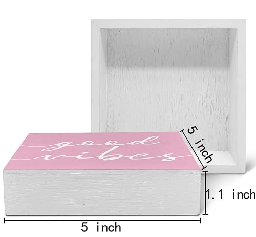 SRADMO Botanical Eucalyptus Leaves Wood Box Sign Desk Decor, Rustic Eucalyptus Leaves Wooden Block Box Sign Decoration For Home Office Shelf Table Decor (Pink) - color: light pink, size: 5″×5″