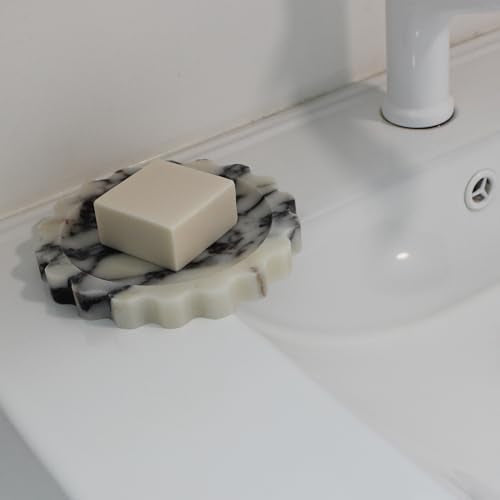 Natural Small Calacatta Viola Marble Tray 6.3", Round Scalloped Tray for Nightstand Dresser, Jewelry Tray for Women's Gift - color: Calacatta Viola