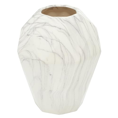 Deco 79 Ceramic Decorative Vase Faux Marble Centerpiece Vase, Flower Vase for Home Decoration 10" x 10" x 12", White - color: White, size: 10" x 10" x 12"