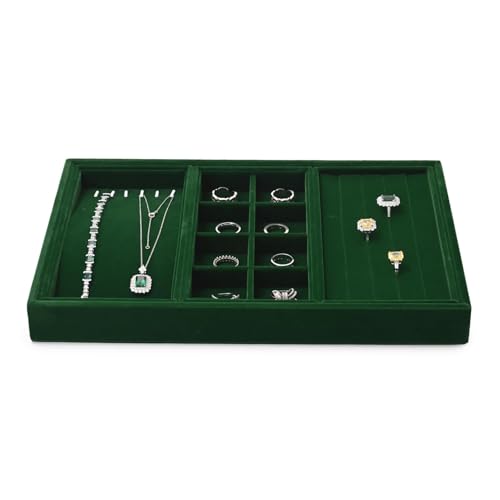 4 In 1 Velvet Jewelry Trays Jewelry Drawer Organizer Tray Stackable Jewelry Trays Necklace Bracelet Ring Earring Organizer Tray (Green) - size: 4-in-1 Tray for Multiple Jewelry