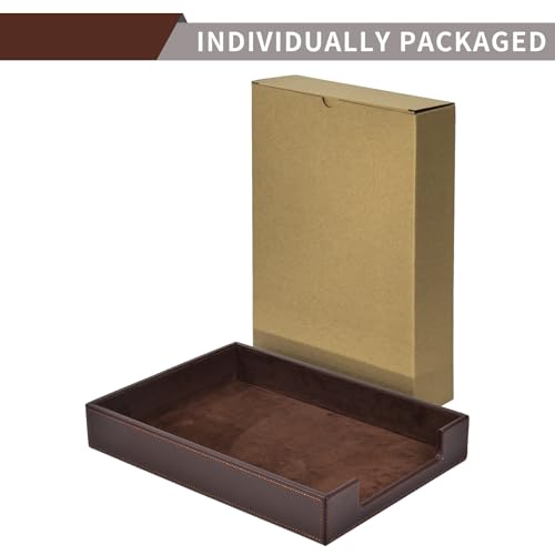 PU Leather Letter Tray - Load Documents Trays Front for Office Desktop Organizer - Desk Magazine, File, A4 Paper Holder - Paper Document File Holder Drak Brown (Drak Brown, A4-Tray) - color: Drak Brown