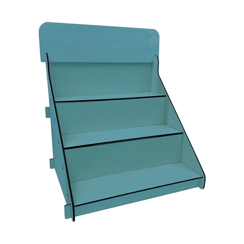 Wooden Portable Retail Table Display Stand Countertop 3 Step Riser Craft Shows, Farmers Markets Tradeshows |No Hardware Assembly Flat Pack Soap Display CBD Jewelry Spices Cups Tumblers Coasters - color: Blue