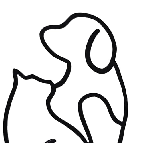 Modern Metal Cat Wall Art Sculpture, Black Minimalist Home Decor, Living Room Wall Decoration (Rely on Cats and Dogs)