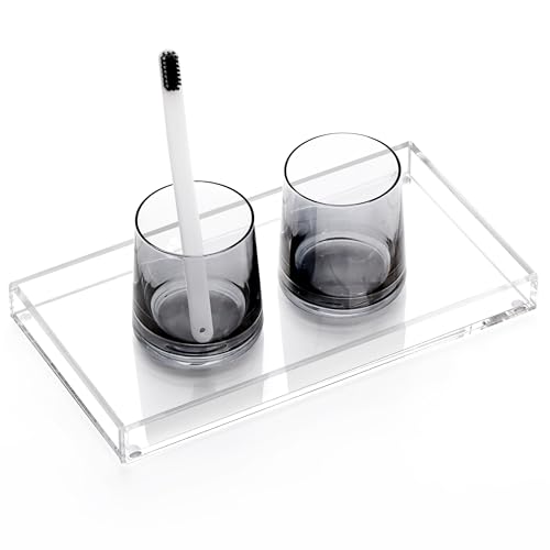 DINGHUO Bathroom Vanity Perfume Tray Acrylic Rectangle Soap Holder for Countertop, Clear Kitchen Sink Organizer for Candle, Jewelry, Keys - 1 Pack - style: Large Acrylic Tray