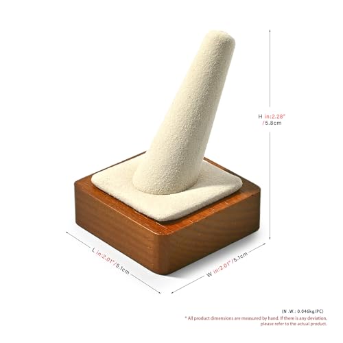 Single Finger Wood Ring Display Stand Wooden Ring Holder Microfiber Jewelry Display Stand for Showcase (Creamy-white) - color: Creamy-white