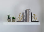 Spiretro Bicycle Bookend Supports, Decorative Book Stoppers with Non-Skid Bottom, Handcrafted Distressed Wood & Metal Book Stand, Display for Bookshelf Office Desktop, 1-Pair, Golden & Brown