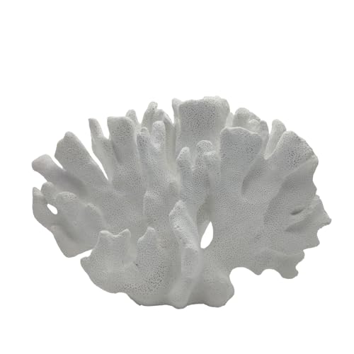 Etlemonde White Beach Coastal Fan Coral Decor Resin Statue - Faux Sea Coral Reef for Bathroom Shelf, Coffee Table, Nautical Minimalist Beach House Home Decor Accent - color: White-d