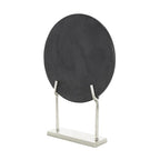 Deco 79 Marble Abstract Decorative Sculpture Textured Disk Home Decor Statue with Silver Stand, Accent Figurine 14" x 3" x 20", Black