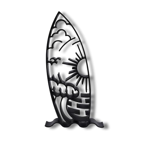 Surfing Sculpture â€“ Minimalist Decorative Accent for Surf Enthusiasts & Modern Home Decor | Collectible Design (Surf Board Scenic Matte Black) - color: Surf Board Scenic Matte Black