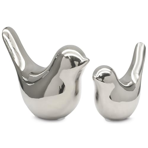 2 Pcs Modern Style Animal Statues, Decorative Silver Ornaments Birds Statues, Ceramic Decor for Office Desktop, Bookshelf, Bedroom, Living Room, Cabinets - color: Silver