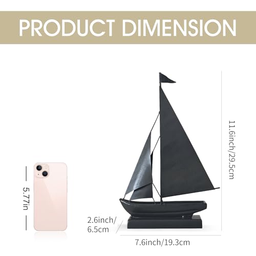 Vintage Sailboat Statue Decor for Living Room, Metal Boat Sculptures Decorations for Dining Room Office, Nautical Home Décor Accents for Shelf Bookshelf Coffee Table TV Stand (Dark Gray) - color: Dark Gray