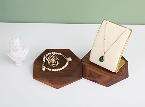GemeShou 5pcs Wood Jewelry Tray Hexagon Display Riser Stand Set, Retail Jewelry Shop Display Riser【Walnut Hexagon 5pcs Large】 - size: Big