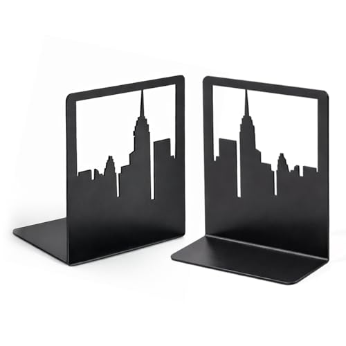 Geomod Decorative New York City NYC Skyline Metal Bookends (Black, 1 Pair) Book Ends for Tables, Desks, Shelves | Bookends to Hold Tall, Hardback Books… - color: Black, size: 1 Pair, style: NYC