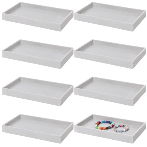 Inbagi 8 Pcs Small Velvet Jewelry StorageTray Stackable Drawers Organizer 8.3 x 4.7 x 1 Inches - color: Gray
