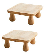 100% Solid Wood Plant Stand Indoor, Wooden Stool Display Stand, Riser Flower Pot Holder, Modern Plants Rack, Small Planter Tray for Home Decor, Living Room, Gardening, Natural (2PCS)