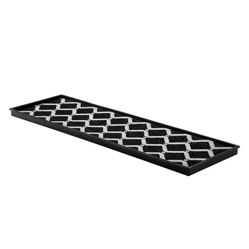 Anji Mountain Rubber Boot/Shoe Tray with Coir, Fits 4 Pair (46.5" Wide), Black and Ivory Diamond Insert - color: Black and Ivory Diamond Insert, size: 46" x 14" x 1.5"