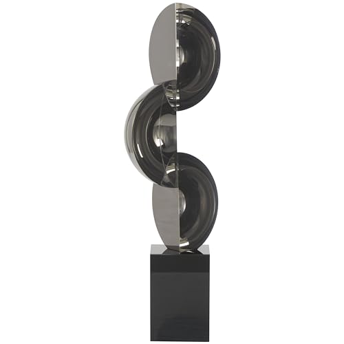 Deco 79 Crystal Geometric Decorative Sculpture Abstract Two-Tone Home Decor Statue with Stacked Semi Circles, Accent Figurine 5" x 4" x 18", Black