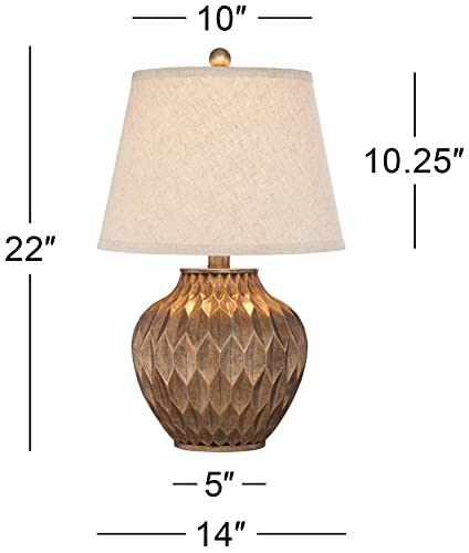 360 Lighting Buckhead Traditional Style Small Accent Table Lamps 22" High Set of 2 Warm Bronze Geometric Urn Tapered Drum Shade for Living Room Bedroom House Bedside Nightstand Home Office - color: Bronze - Set of 2