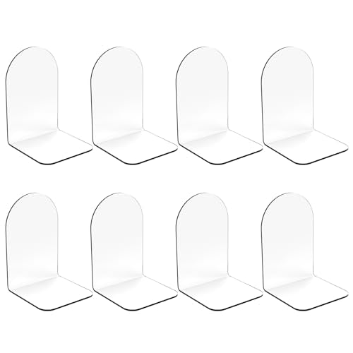 Merrynine Book Ends, 8 Pcs Acrylic Bookends for Shelves, Clear Book Holder, Plastic Bookends for Heavy Books, Book Stopper Organizer for Shelves, Desk, Office, School, 3.93"X4.72"X7.08" - color: Th:3mm/0.12", size: 8 Pcs - 3.93 x 4.72 x 7.08 in