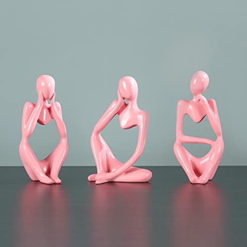 BMLCGJ Thinker Statue Gold Decor Abstract Art Sculpture, Golden Resin Collectible Figurines for Home Living Room Office Shelf Decoration,Great Gifts Ideas (Pink) - color: Pink